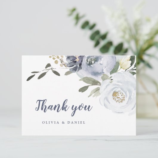 咲く植物性ほこりっぽい青い水色のフローラ サンキューカード (スタンド正面)