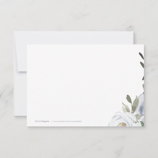 咲く植物性ほこりっぽい青い水色のフローラ サンキューカード (裏面)