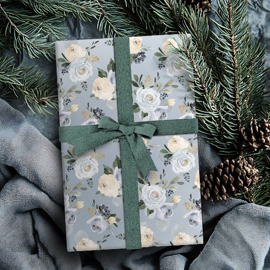 咲く植物性ほこりっぽい青い水色のフローラ ラッピングペーパー