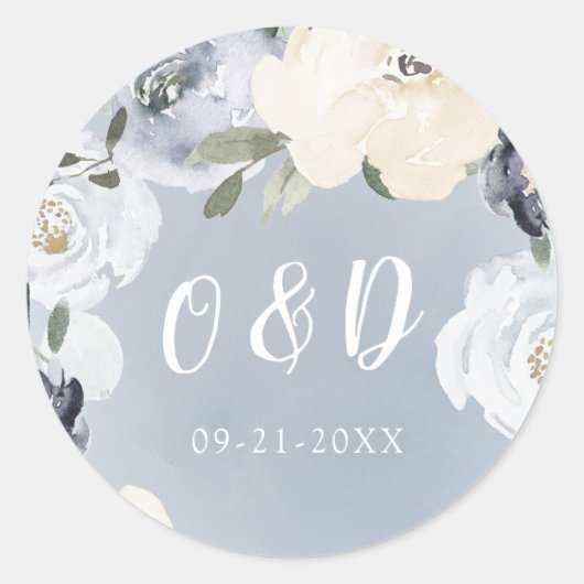 咲く植物性ほこりっぽい青結婚のモノグラム ラウンドシール (正面)