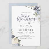 咲く植物性ほこりっぽい青結婚フローラ 招待状 (正面/裏面)