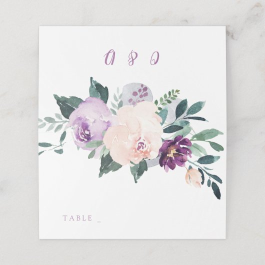 咲く植物紫結婚の座席表 プレイスカード (外部開封)