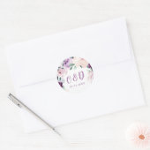 咲く植物紫色のフローラ結婚のモノグラム ラウンドシール (封筒)