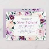 咲く植物紫色のフローラ結婚ズ 招待状 (正面/裏面)
