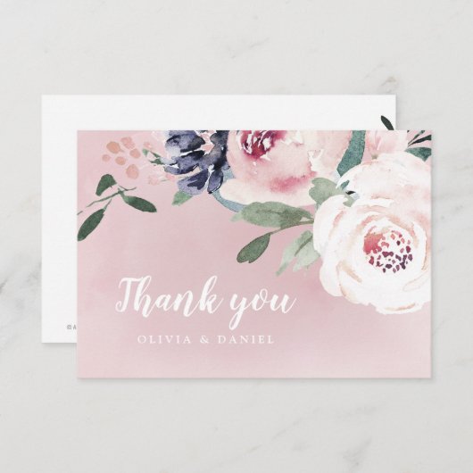 咲く植物赤面水彩フローラ サンキューカード (正面/裏面)