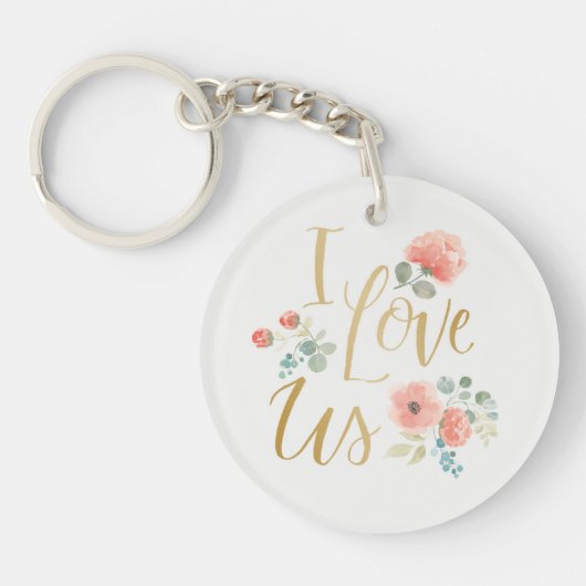 咲く歓喜の白| Iは私達を愛します キーホルダー (正面)
