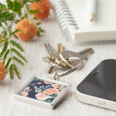 咲く歓喜|のモモ及び青いバラ及びケシ キーホルダー (側面)