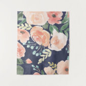 咲く歓喜|のモモ及び青いバラ及びケシ タペストリー (正面)