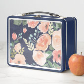 咲く歓喜|のモモ及び青いバラ及びケシ メタルランチボックス (インサイチュ)