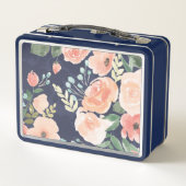 咲く歓喜|のモモ及び青いバラ及びケシ メタルランチボックス (裏面)