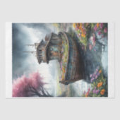 咲く沼に捨てられた古い魚釣りボート 薄葉紙 (正面)