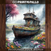 咲く沼に捨てられた古い魚釣りボート 薄葉紙