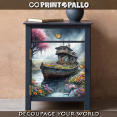 咲く沼に捨てられた古い魚釣りボート 薄葉紙