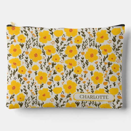 咲く牧草黄色の花のパターンと名前 アクセサリーポーチ (正面)
