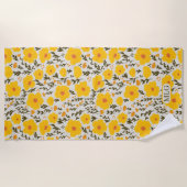 咲く牧草黄色の花のパターン&モノグラム ビーチタオル (正面)