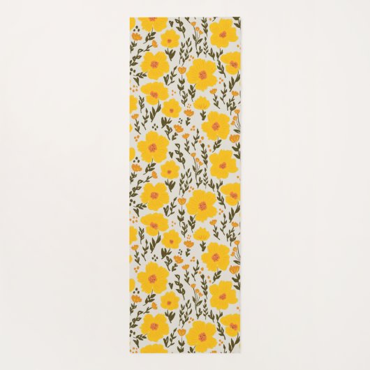 咲く牧草黄色の花のパターン&モノグラム ヨガマット (裏面)