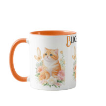 「咲く猫：オレンジと白の花の不思議の国