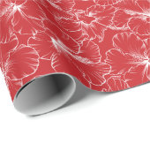 咲く白いハイビスカスの花（赤） ラッピングペーパー (ロールコーナー)