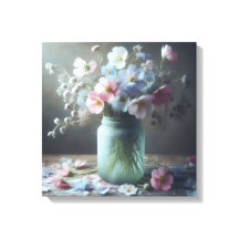 咲く美しい花でいっぱいの瓶