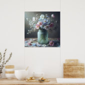 咲く美しい花でいっぱいの瓶 ポスター (キッチン)