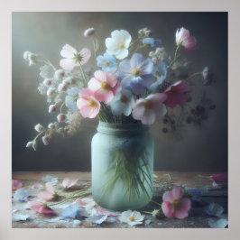 咲く美しい花でいっぱいの瓶 ポスター