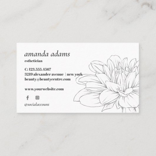 咲く美しい | 金ゴールドフラワースキンケアエステティシャン 名刺 (裏面)