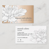 咲く美しい | 金ゴールドフラワースキンケアエステティシャン 名刺 (正面/裏面)