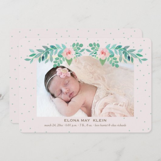 咲く花の写真の誕生の発表 案内状 (正面/裏面)