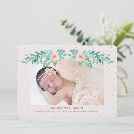 咲く花の写真の誕生の発表 案内状 (スタンド正面)