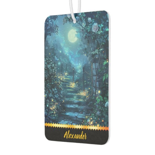 咲く花を通して魅惑的な月光の通路 カーエアーフレッシュナー (左)