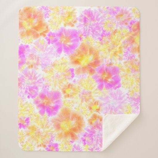 咲く花絞りフローラ絞り染め柄 シェルパブランケット (正面)