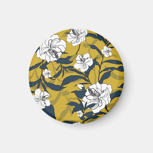 咲く花：黄色いヴィンテージシームレス。 マグネット (正面)
