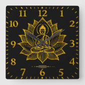 咲く蓮の花の中の金仏 スクエア壁時計 (正面)