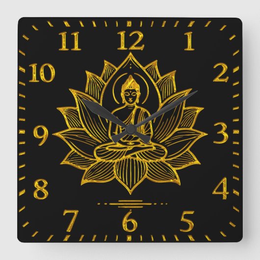 咲く蓮の花の中の金仏 スクエア壁時計 (正面)