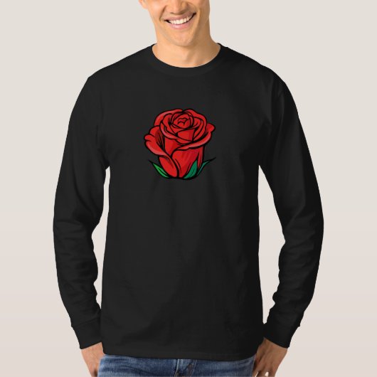 咲く赤いバラの花びらの花 Tシャツ (正面)