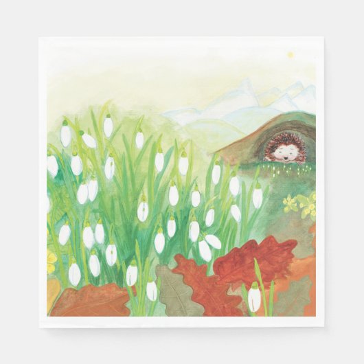 咲く雪だるまとハリネズミ スタンダードランチョンナプキン (正面)