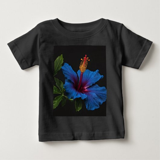 咲く青いハイビスカス花 ベビーTシャツ (正面)
