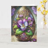 咲く鳥の足スミレ野花イースターエッグ カード (黄色い花)