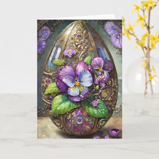 咲く鳥の足スミレ野花イースターエッグ カード (黄色い花)