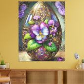 咲く鳥の足スミレ野花イースターエッグ キャンバスプリント (インサイチュ (リビング))