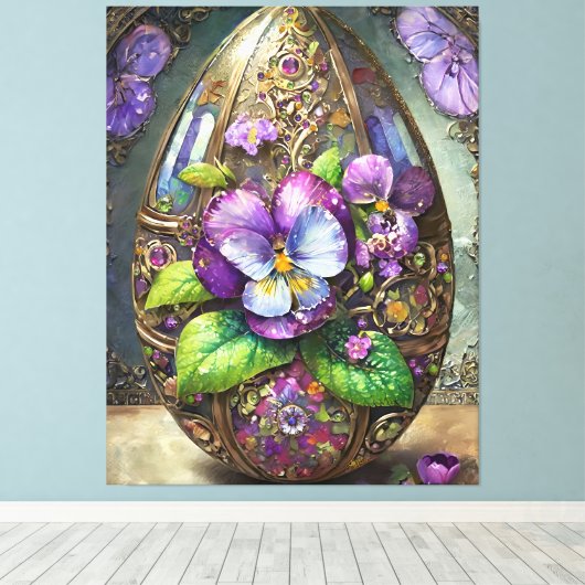 咲く鳥の足スミレ野花イースターエッグ キャンバスプリント (インサイチュ (ウッドフロア))