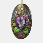 咲く鳥の足スミレ野花イースターエッグ セラミックオーナメント (右)