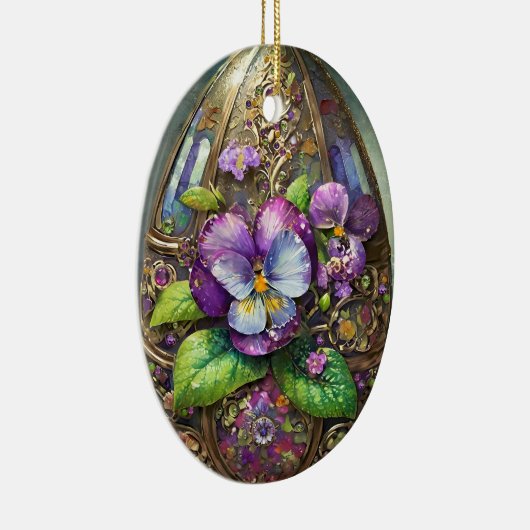 咲く鳥の足スミレ野花イースターエッグ セラミックオーナメント (右)