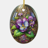 咲く鳥の足スミレ野花イースターエッグ セラミックオーナメント (正面)