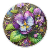 咲く鳥の足スミレ野花イースターエッグ セラミックノブ (正面)