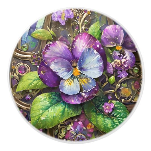 咲く鳥の足スミレ野花イースターエッグ セラミックノブ (正面)