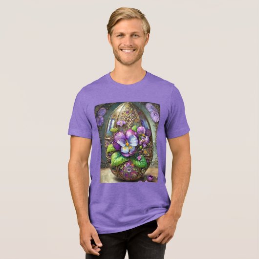 咲く鳥の足スミレ野花イースターエッグ トライブレンドＴシャツ (正面全面)