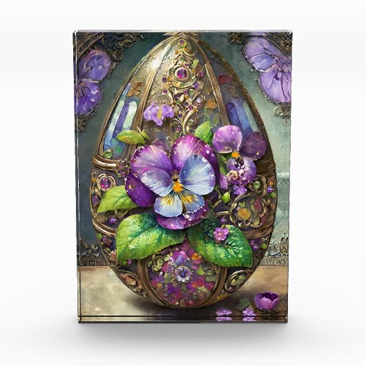 咲く鳥の足スミレ野花イースターエッグ フォトブロック (正面)