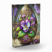 咲く鳥の足スミレ野花イースターエッグ フォトブロック (左)