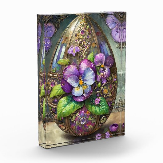 咲く鳥の足スミレ野花イースターエッグ フォトブロック (左)